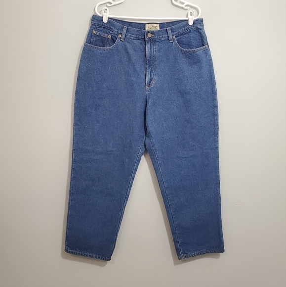 L.L. Bean Denim - L.L. Bean Plaid Cotton Lined Relaxed Fit Mom Jeans